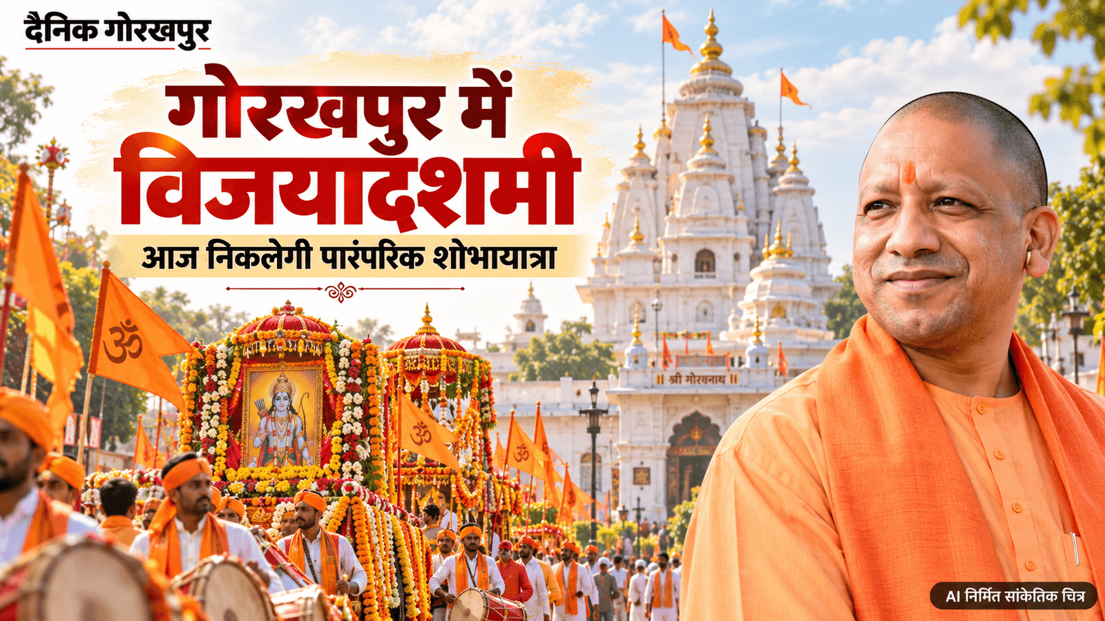 गोरखपुर विजयादशमी शोभायात्रा का AI निर्मित सांकेतिक चित्र।”